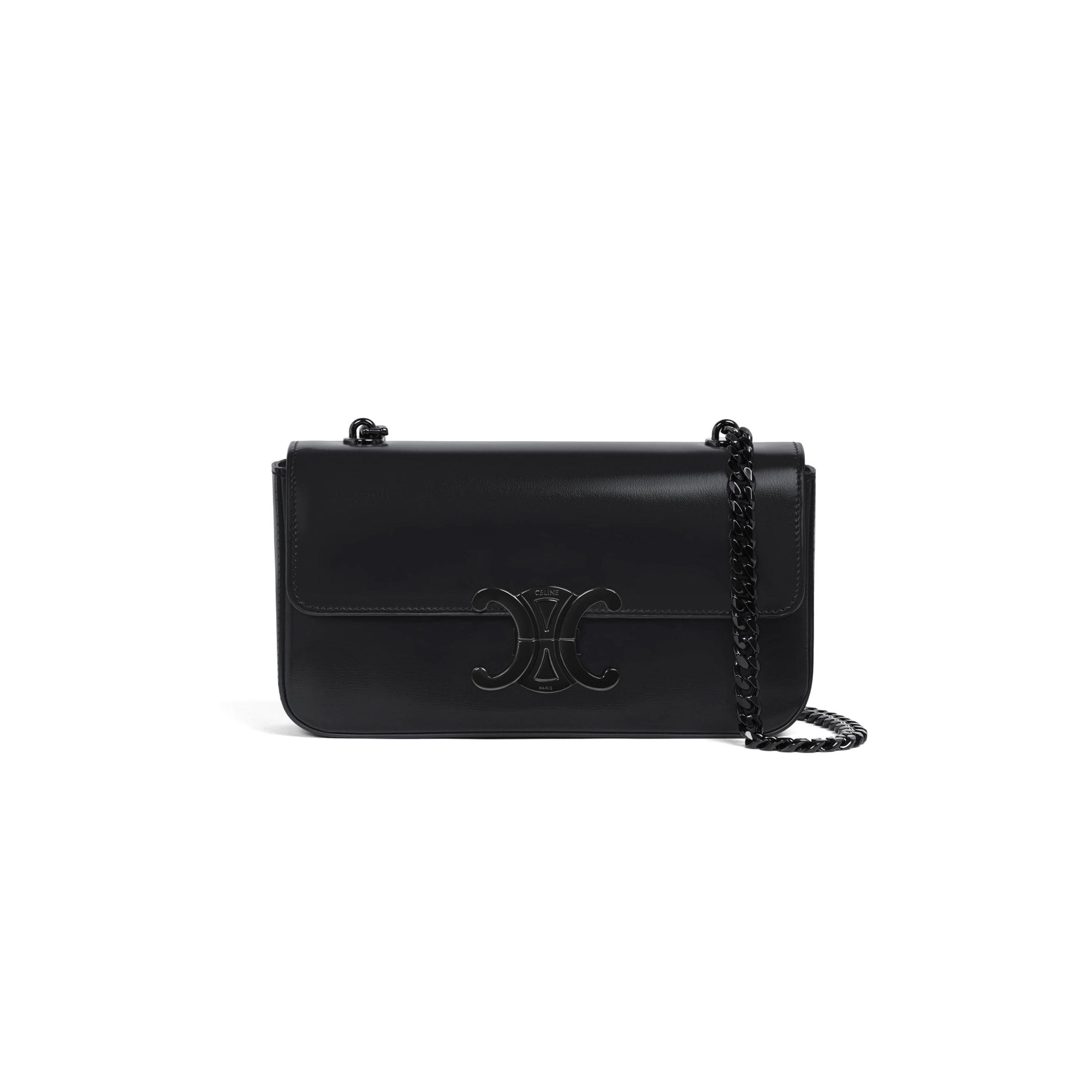 Ce1i*e triomphe so black shiny calfskin chain shoulder bag 197993eqj.38nn (20.5*10.5*4cm)
